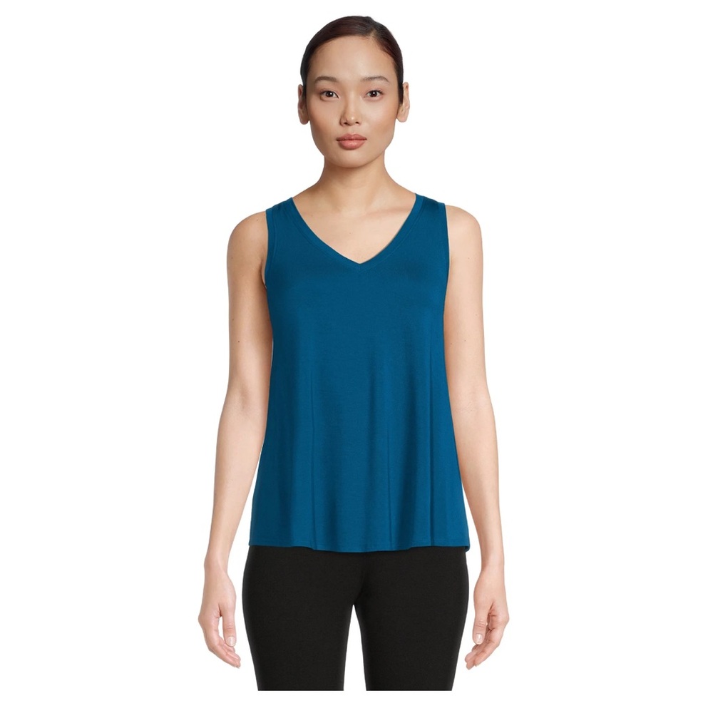 Time and Tru Baby Turq Women's High Low V-Neck Tank Top